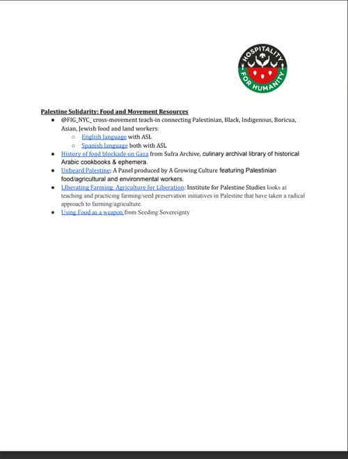 Palestine Solidarity Food Resources